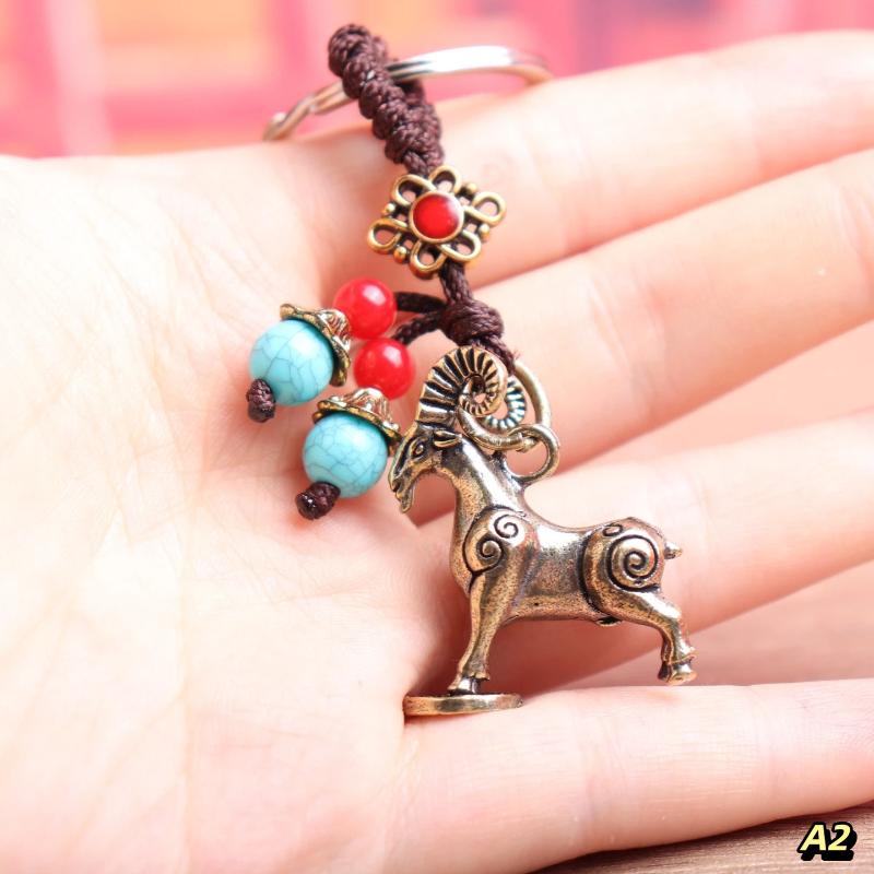 2027 Year Of Chinese Zodiac Goat Lucky Pendant Keychain Copper Feng Shui Wealth Key Ring Women Men Bag Charm Jewelry Gift