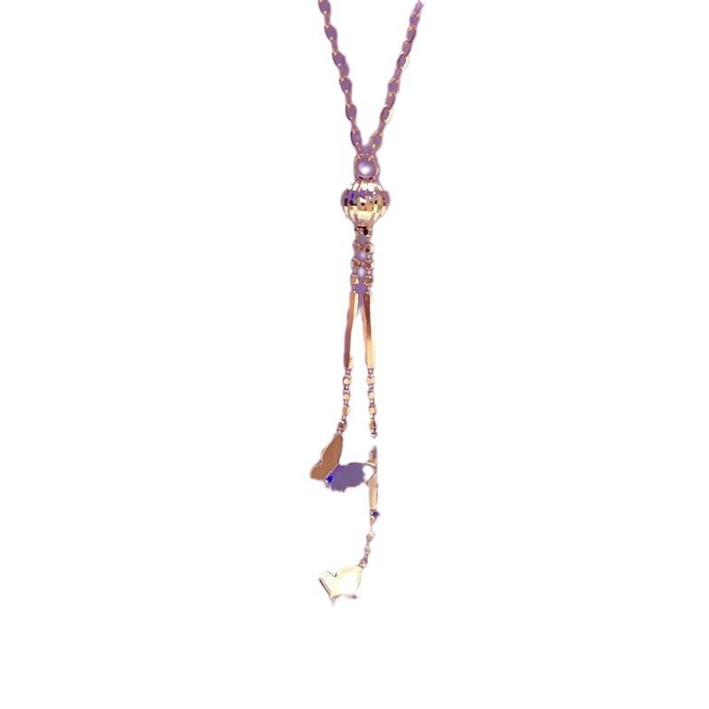 Purple Gold Plated Rose Gold Sweet Butterfly Tassel Necklace Colored Gold Transfer Bead Collarbone Chain