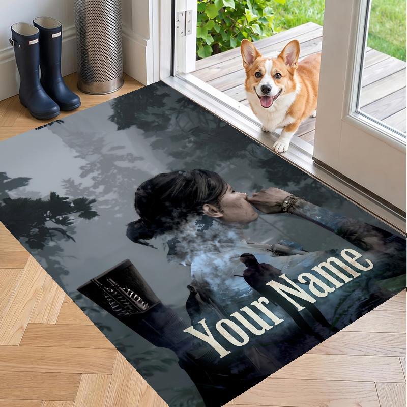 Custom Name The Last of Us Joel Ellie Crystal Velvet Floor Rug Personalized Text Soft Carpet Home Decor