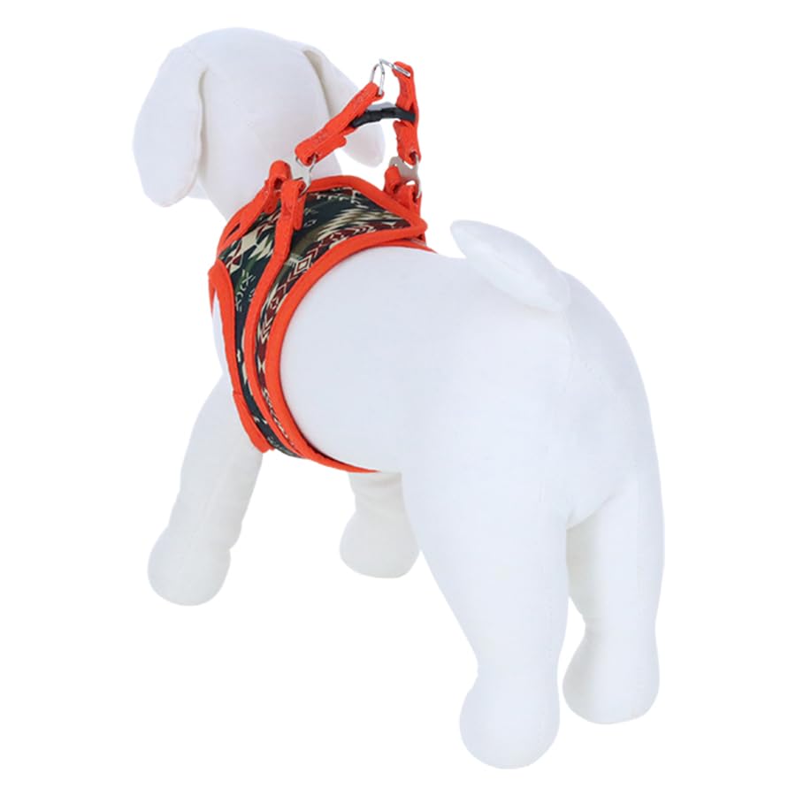 LOGOS LAND Pattern Harness | Adjustable Size for Training, Walks, and Outings, Anti-Pulling, Easy to Put on and Take Off (Orange, Size L)