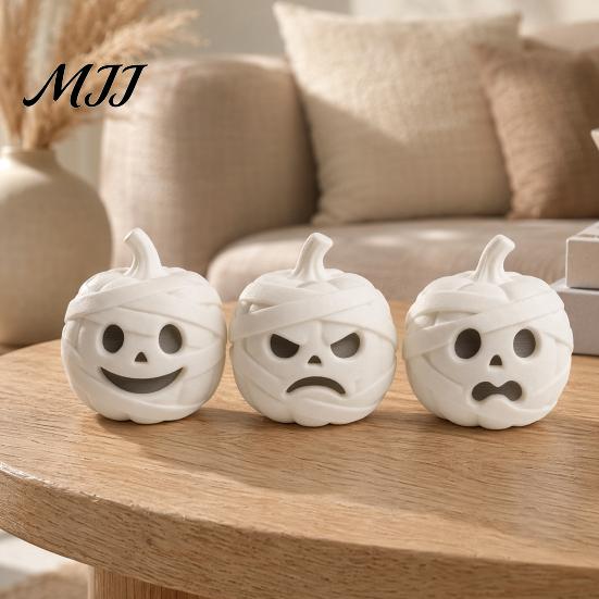 Halloween Mummy Pumpkin Ornaments 3D Printed Skull Figurine for Decorations, Collectible Figures with Funny Expressions Home Office Desk Ornament,