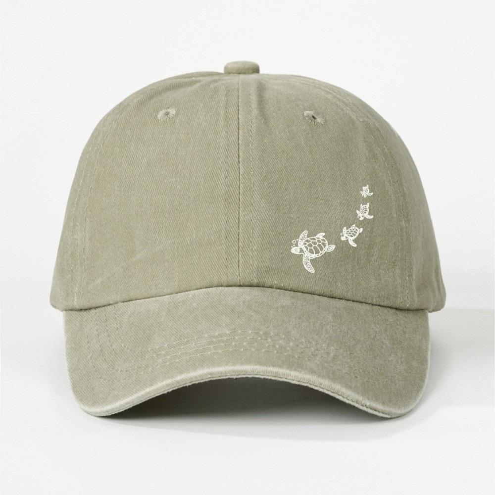 Minimalist Style Turtle Print Baseball Cap Soft Cotton Trucker Hat Washed Baseball Cap  For Adults