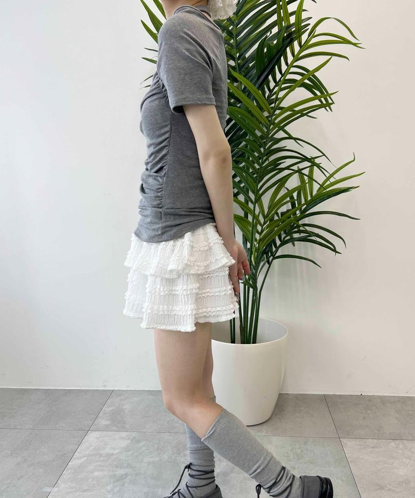 WEGO PHILLY Belt Design Short Sleeve Summer Gray Off-the-Shoulder T-Shirt, Top, Clothes, Women's,