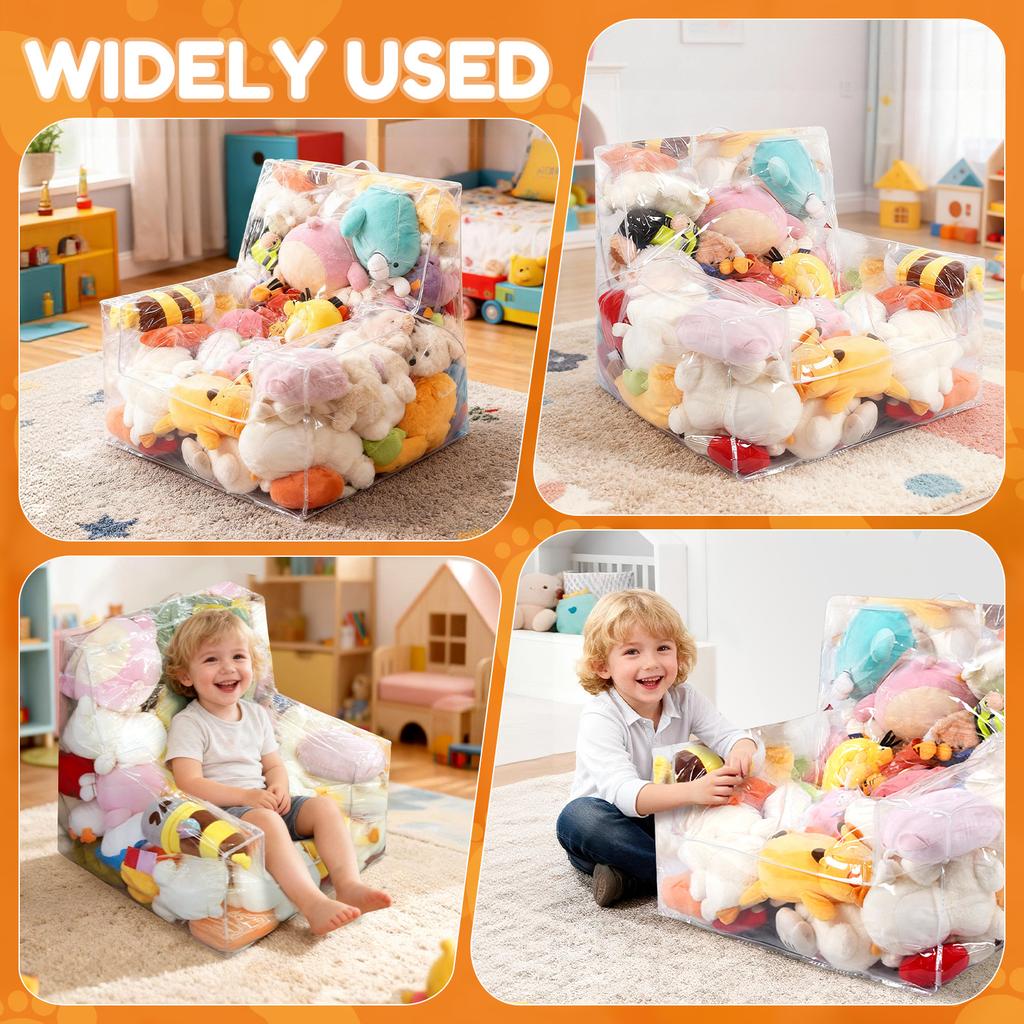 Clear Stuffed Animal Bean Bag Chair Cover 100L Large Capacity Plush Toy Storage Chair Cover with Zipper Kids Clothes Organizer