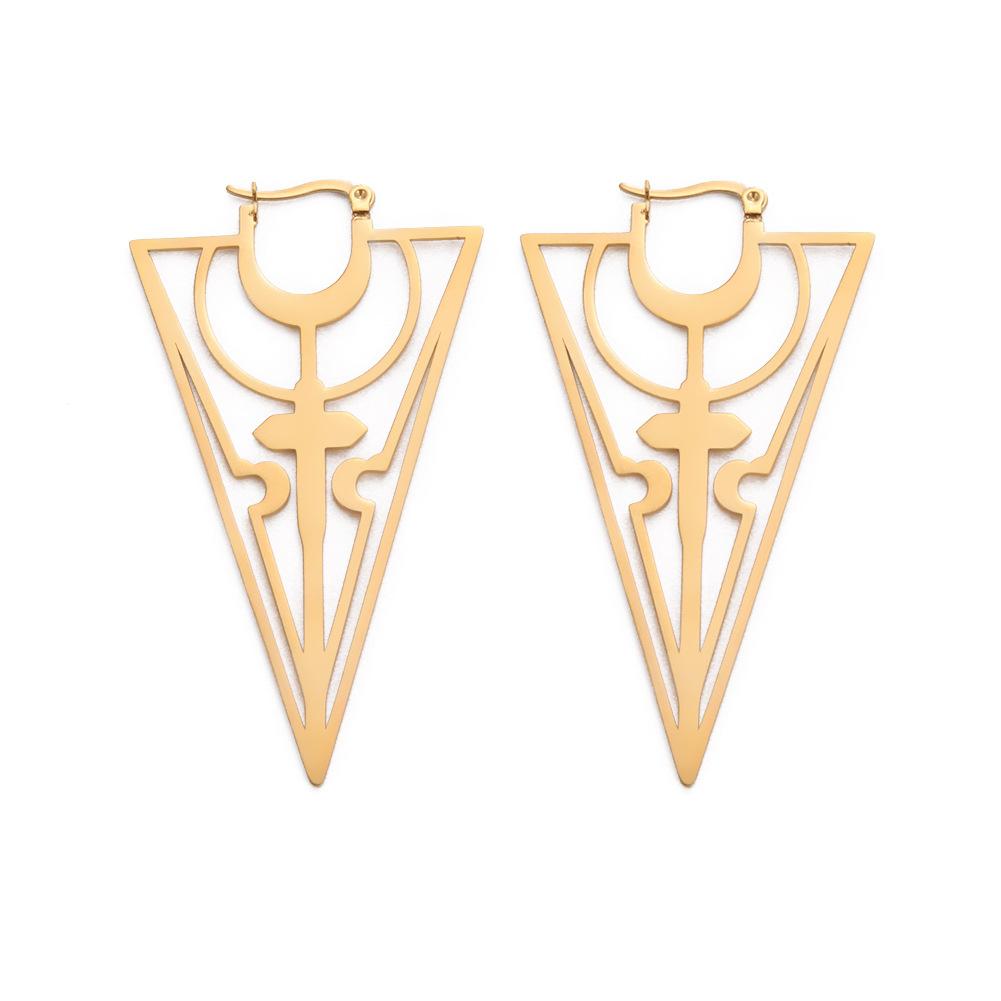 Women's Fashion Titanium Steel Hollow Cross Long Inverted Triangle Earrings