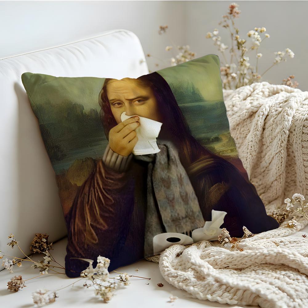 Cushion Cover Linen SkinFriendly Soft Decorative Case For Sofa Home Decor Mona Lisa Wearing Pearls Girl Pillow cover