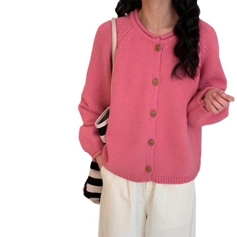 Autumn and Winter New Simple Style Solid Color Versatile Knitted Cardigan Loose Lazy Style Sweater Jacket Top