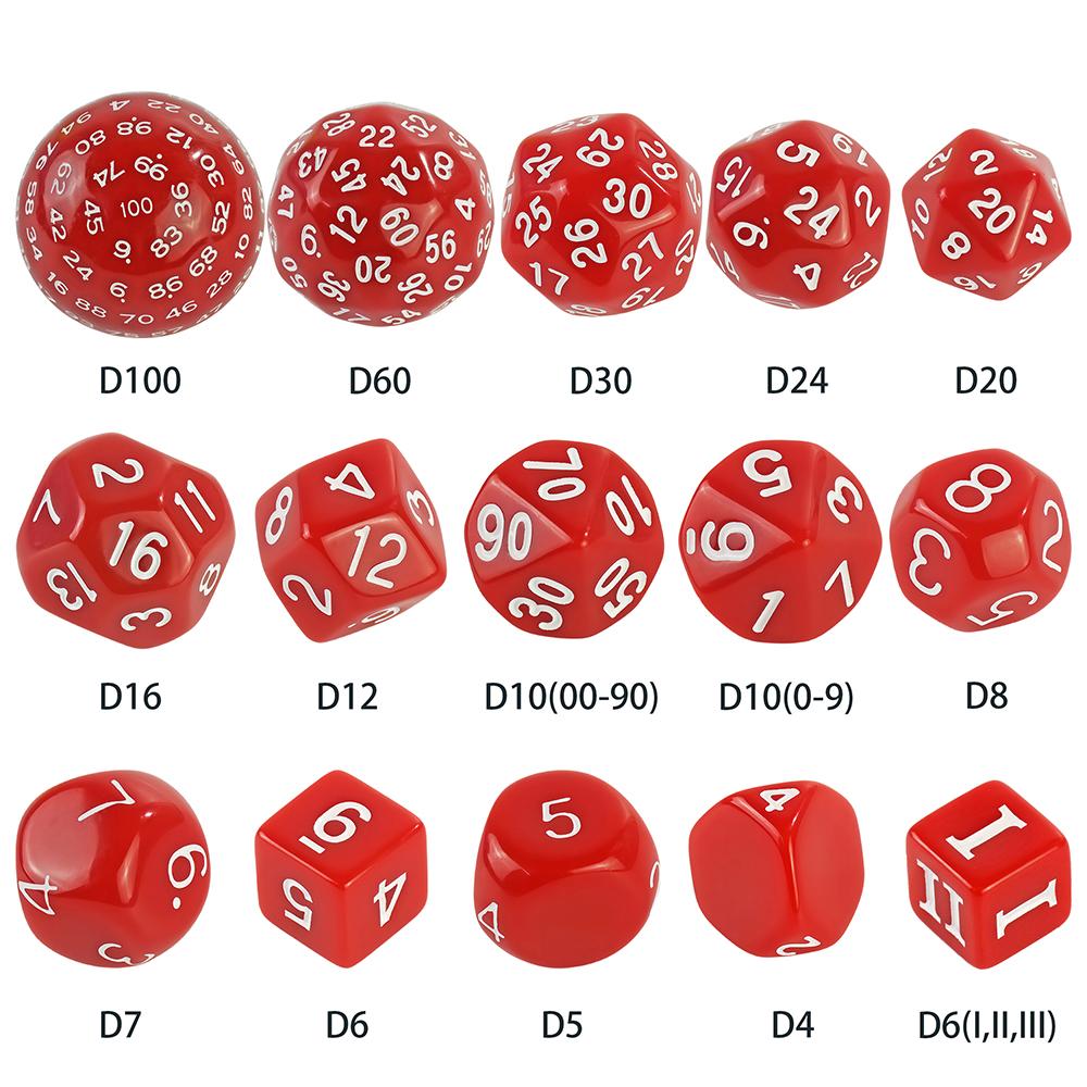 15pcs Opaque Polyhedral Dice Set D3-D100 for Tabletop Role Playing Games DNDGame TRPG Game Dice with Storage Bag