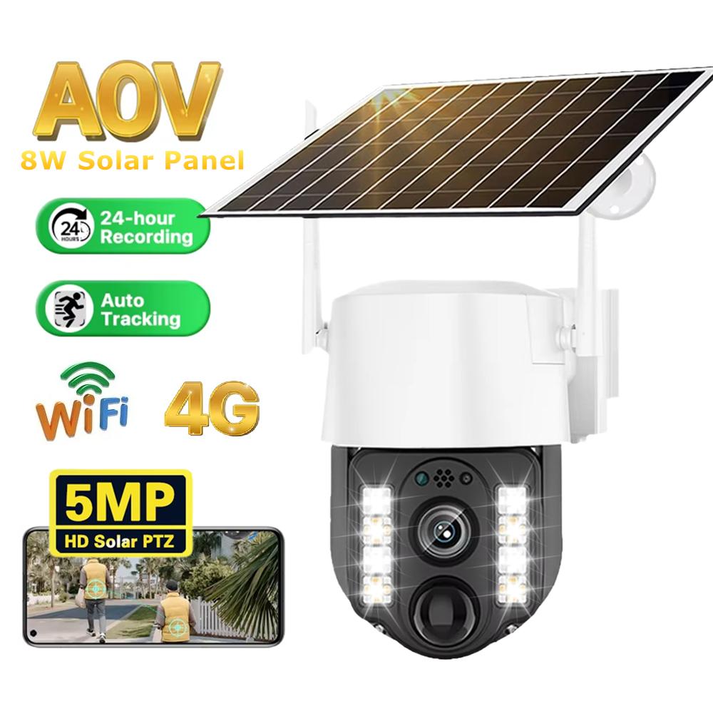 Solar-powered Surveillance Camera, Outdoor Waterproof, Wide-angle 10x Zoom, WIFI/4G Automatic Tracking Security Camera