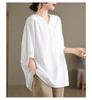 Plus Size Women's Casual Embroidered Cotton Linen Loose T-shirt Summer Vintage Large Size Mom Simple Short Sleeve Retro Tops