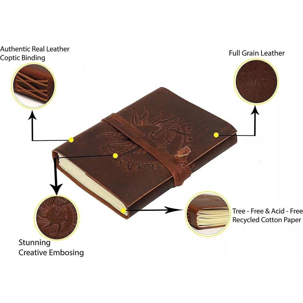 Sun Moon Vintage Leather Journal Book Of Shadow Grimoire Antique Leather Notebook