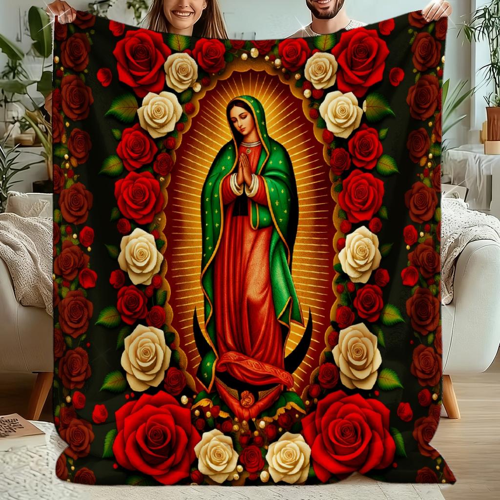Immaculate Heart of Mary Print Decorative Throw Blanket for Sofa, Bed, Home Decor, Office, Travel, and Unique Gift