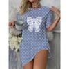 Women's casual polka dot print bow tie four-season dress