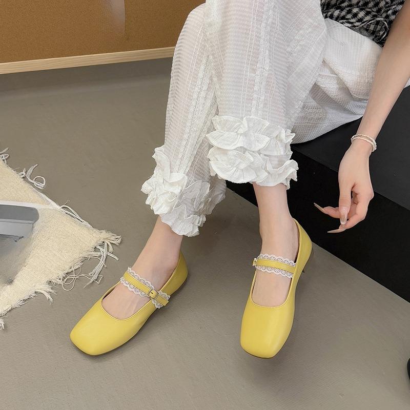 Fashion Baotou Lace Slippers Summer Women's Outside New Square Toe Shallow Mouth Soft Sole Outside Wear Mary Jane Non-slip Flats