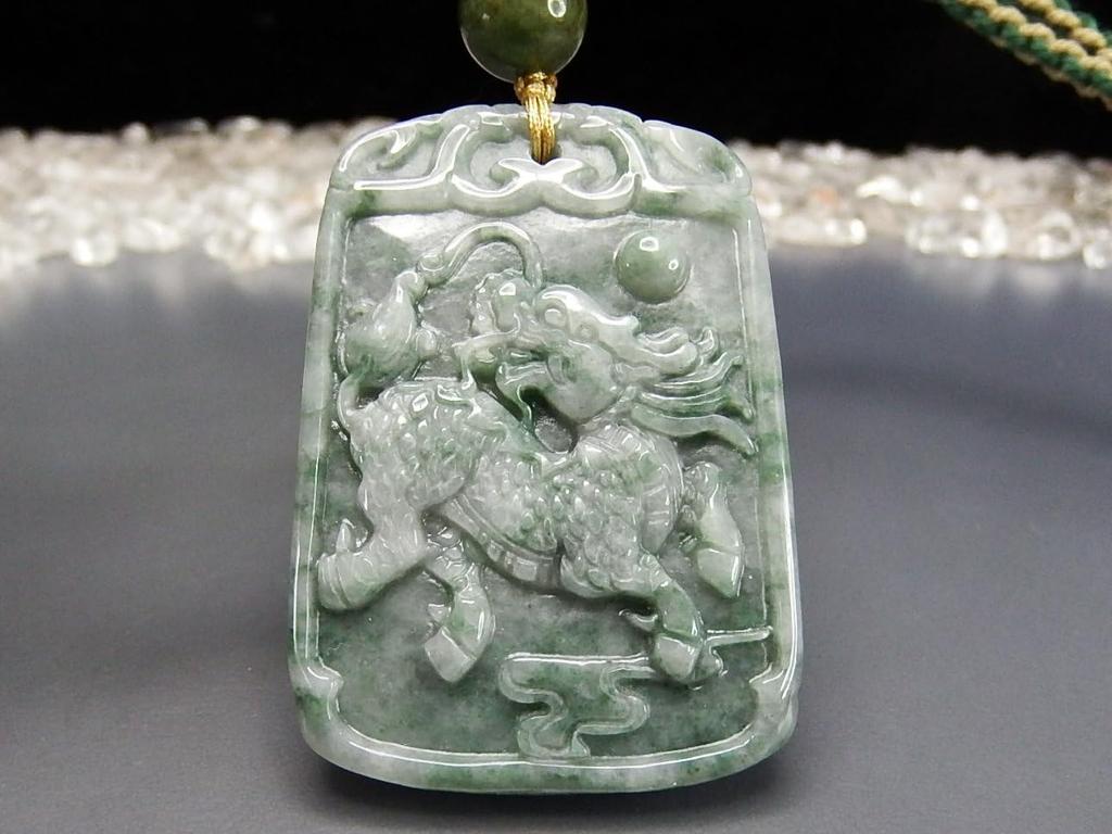 [Stone Street] Kirin (Giraffe) Dark Jadeite High-Quality Natural Stone Genuine Jadeite Cotton Luxury Cord Necklace Happiness and Stability