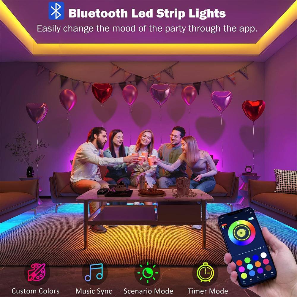 LED Strip Lights RGB5050 Bluetooth Control Led Ribbon Tape with 44 Keys Remote Lights Strip for Room Decoration TV Backlights