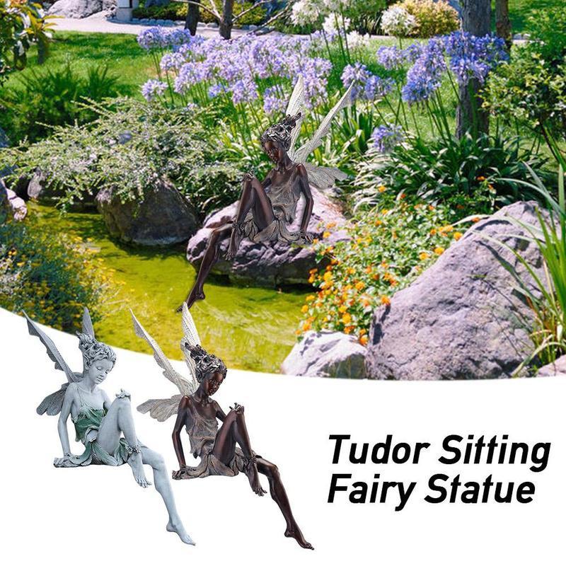 

2 Sizes Resin Crafts Sitting Down Fairy Statue Garden Ornament Landscaping Yard Decoration Perfect Holiday/Birthday Gift The Yard Angel Ornaments 15*5.3cm чорний