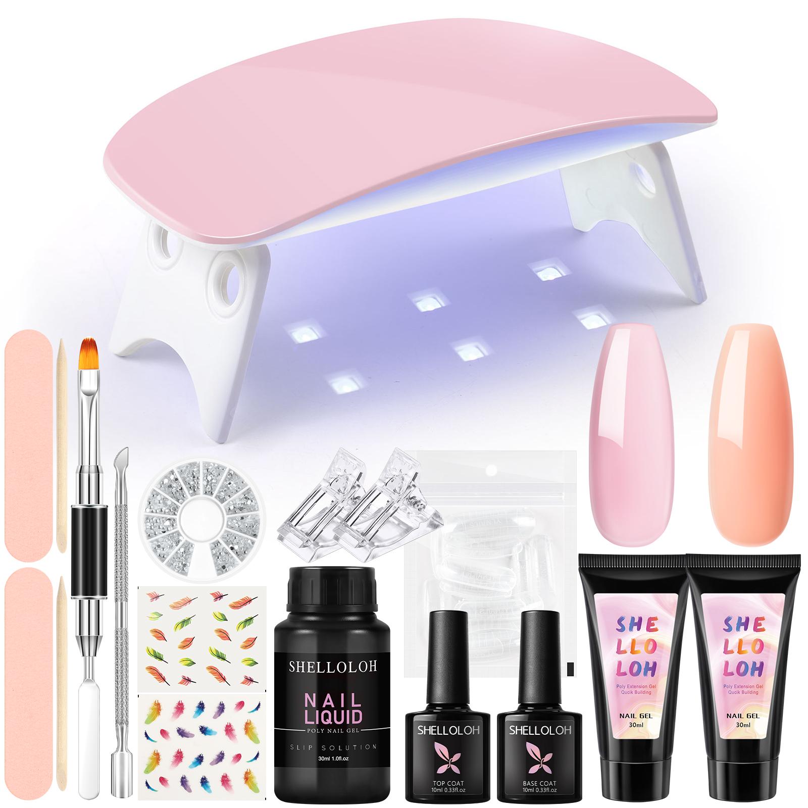 

SHELLOLOH 30 мл Полигель для наращивания ногтей для наращивания ногтей Желейный гель-лак с УФ-светодиодной лампой 6 Вт Набор накладных ногтей Набор накладных ногтей Стикер для дизайна ногтей Набор маникюрных инструментов