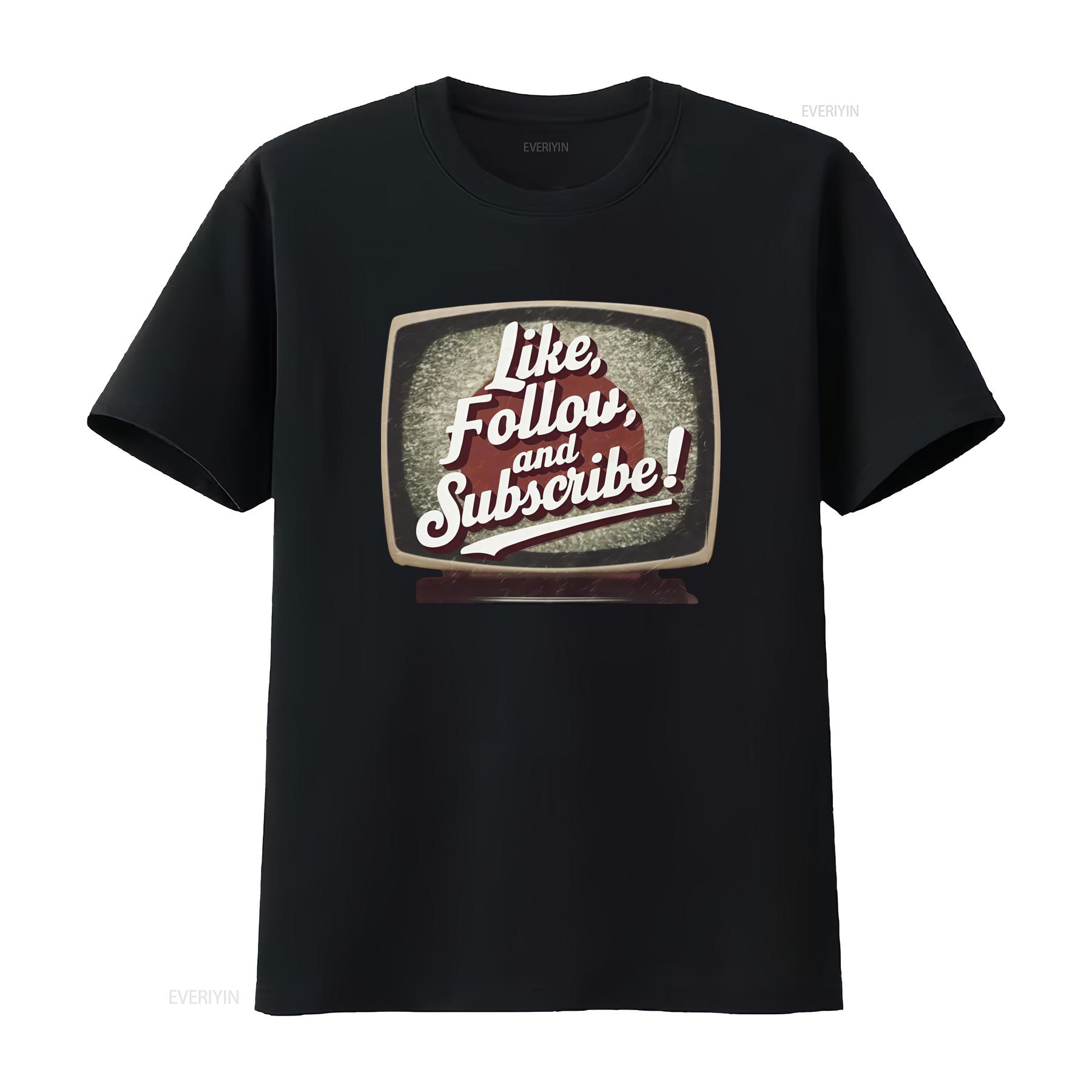 

Retro TV Style Like Follow and Subscribe T Shirt for Social Media Influencers vintage Washed Versatile Soft Comfortable Unisex 4XL