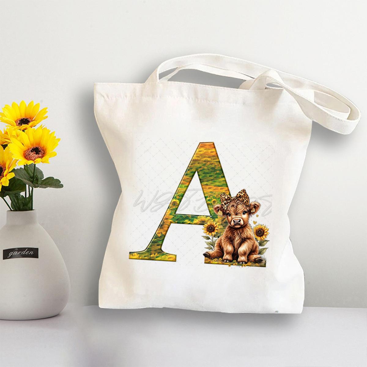 

Студенческая холщовая сумка-тоут с принтом букв, большой вместимости, для иностранных торговых операций, для поездок на работу, на плечо No specification