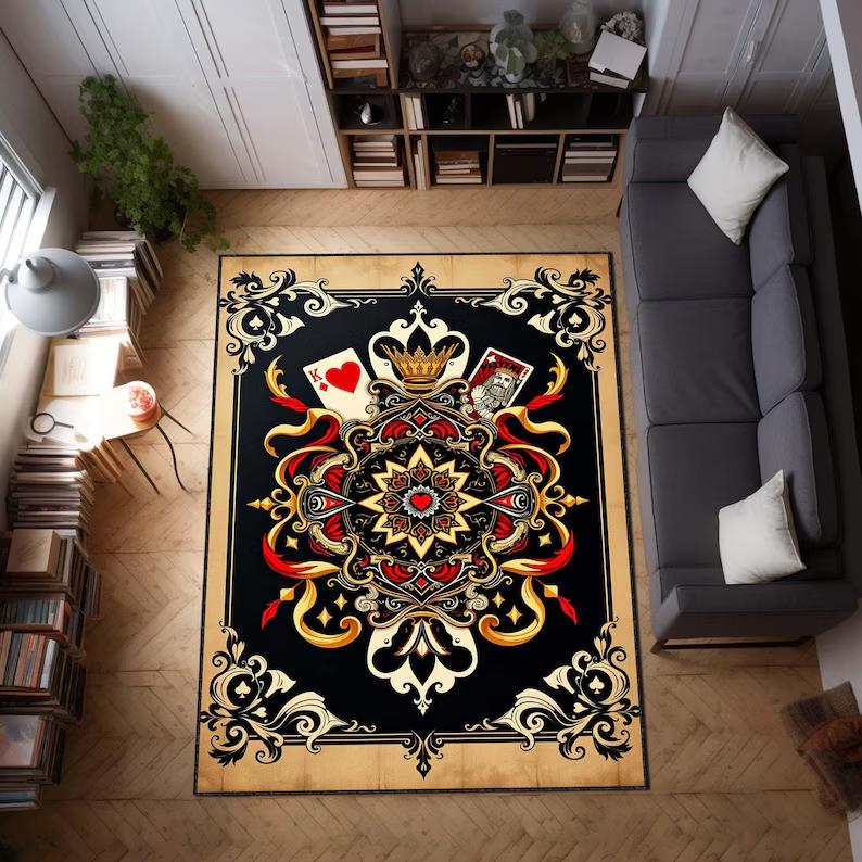 

Art Deco Playing Cards Rug Vintage Poker Area Rug Game Room Decor Carpet Casino Style Rug Card Themed Home Accent Man Cave Rug 50x80cm