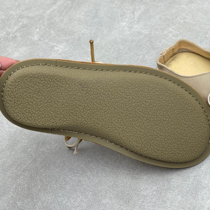 Johnature Handmade Genuine Leather Flat Slippers Round Toe Retro Soft Soled Women's Outdoor Slip-on Shoes