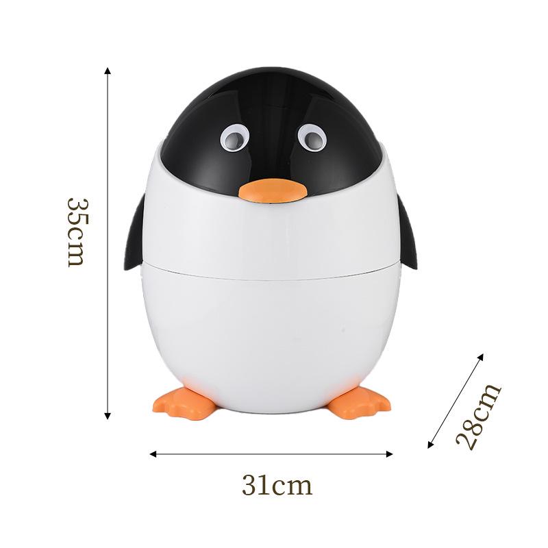 Cartoon Penguin Flip-Top Trash Can with Lid - Cute Style for Living Room or Bedroom