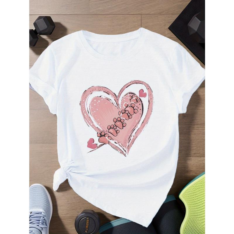 Европейский размер Сердце со следами лап Женская спортивная футболка большого размера с коротким рукавом S
