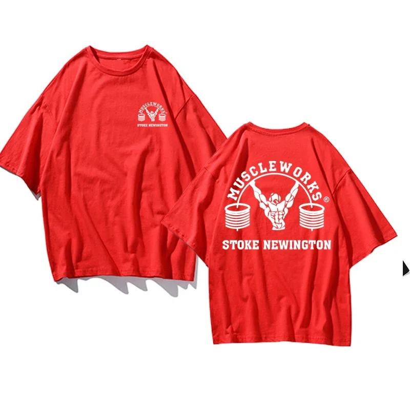 Lato Nowe Męskie Koszulki Siłownia Bieganie Trening Bawełna Okrągły Dekolt Oversize T-Shirt Moda Odzież Męska Ubrania Fitness Top