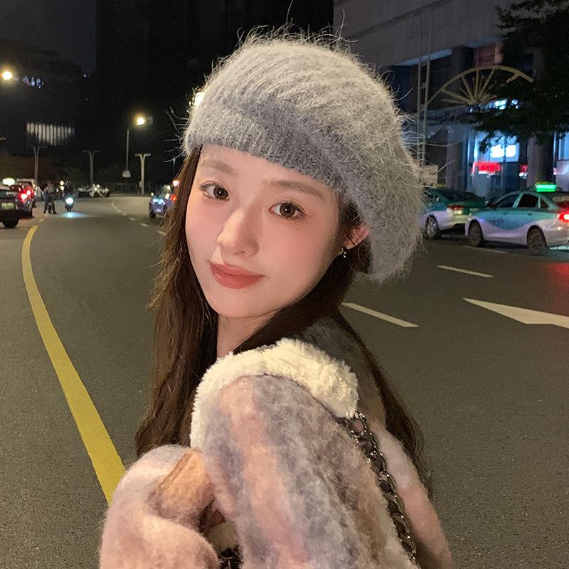 

Шерстяной вязаный берет женский осенне-зимний большой окружности головы шерстяная шляпа с высоким чувством восьмиугольный художник теплый шерстяной One Size (55-59cm)