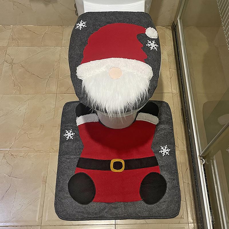 Weihnachts-Wicht Toilettensitzbezug mit Teppich Wicht Wasserabsorbierender Toilettensitzbezug für Weihnachten Staubdichtes Toilettensitzbezug-Set