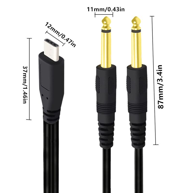 1M 1Na2 Typ-C Na Dvojitý 6,35mm Samec TS Audio Kabel USB-C Na 1/4 Palcový Audio Kabel Y Rozbočovač Samec Pro Telefon Laptop Tablet PC