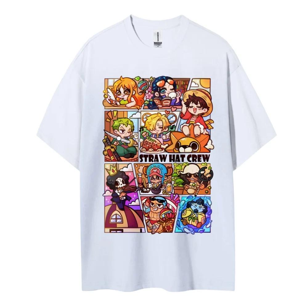 One Piece Cotton Unisex Round Neck Anime TShirt  Mens and Womens Summer New Fashion Breathable Unisex Round Neck TShirt