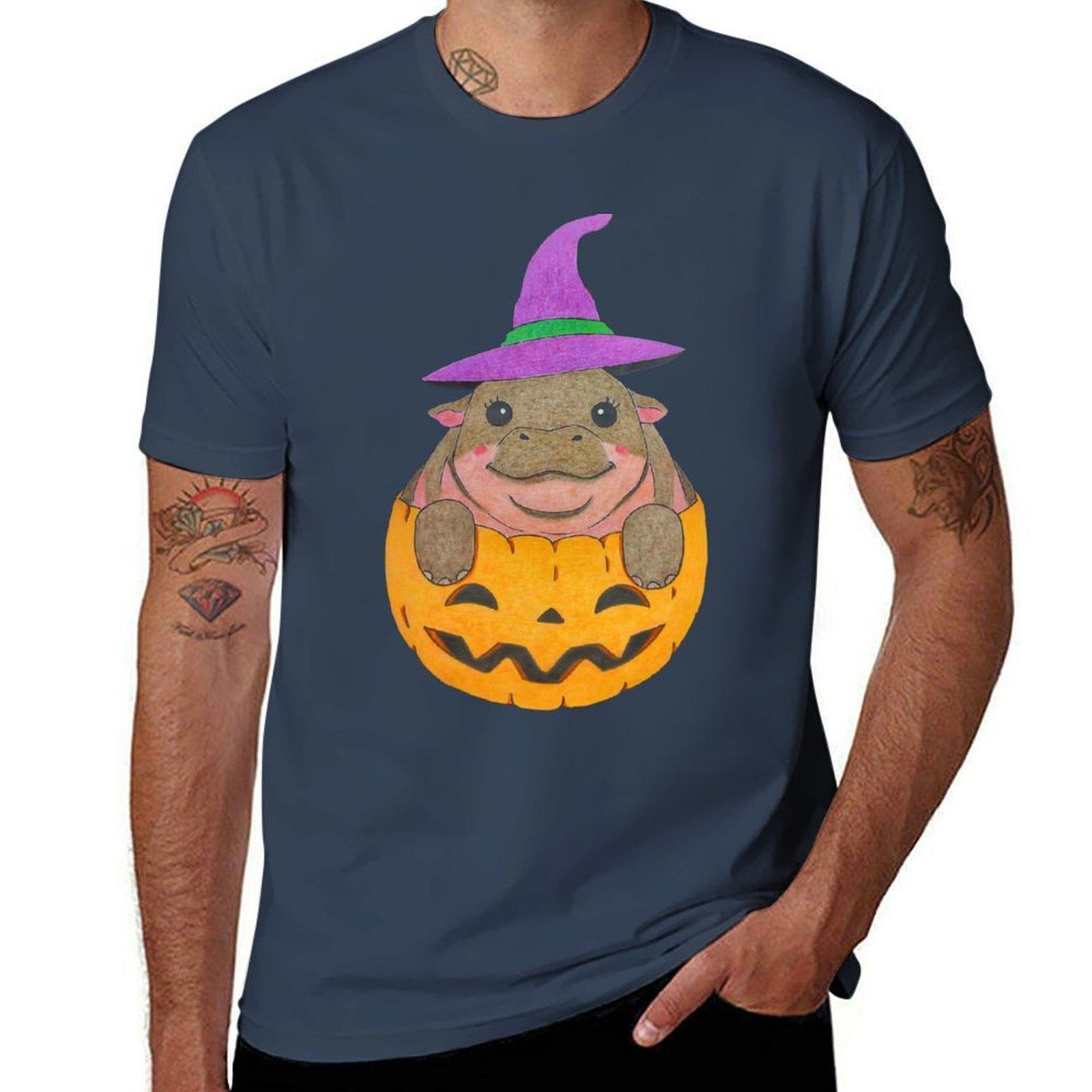 Moo Deng Baby Hippo Halloween TShirt Plus Size Basic Cotton TShirt S