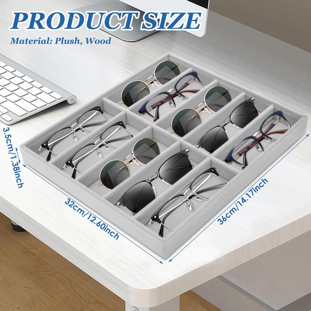 Sunglass Organiser 10 Slots Plush Glasses Display Tray Stackable Eye Wear Collection Storage Organizer for Home Display