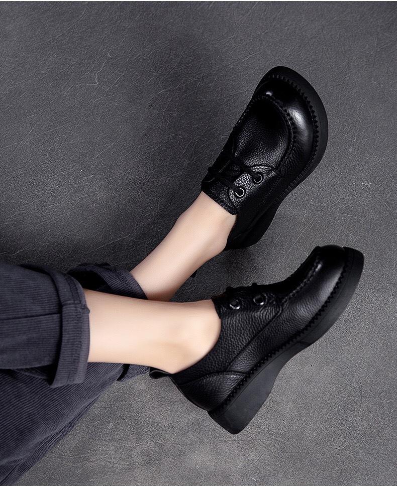 

Autumn hand-sewn genuine leather women s shoes soft-soled retro single shoes first-layer cowhide versatile casual small leather shoes 35 чорний