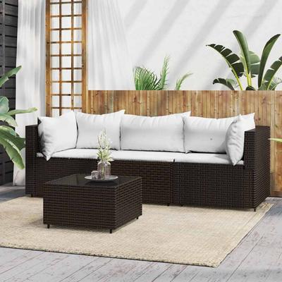 Vidaxl 4-Cz. Garden Lounge Set, Cushions, Brown, Poly Rattan