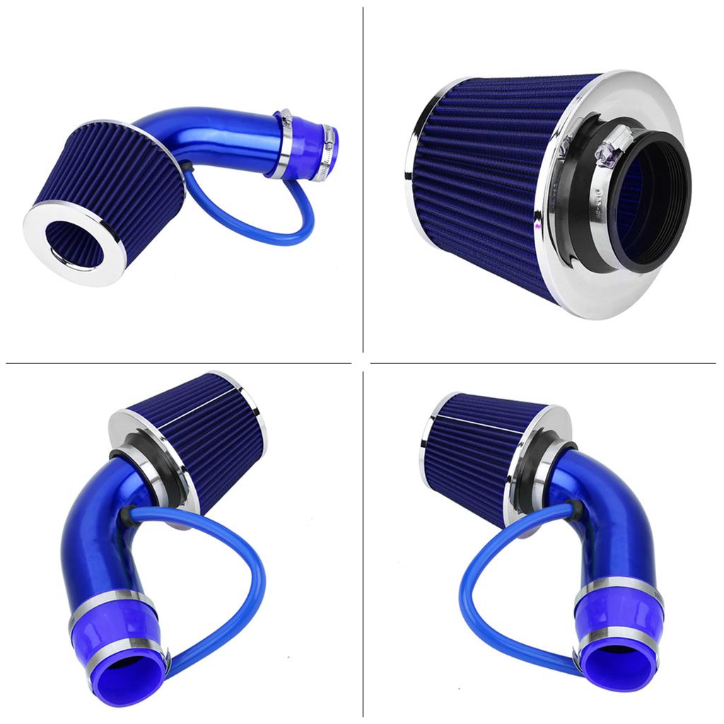 76mm 3 Inch Universal Car Cold Air Intake Filter Aluminum Induction Hose Pipe Kit Blue