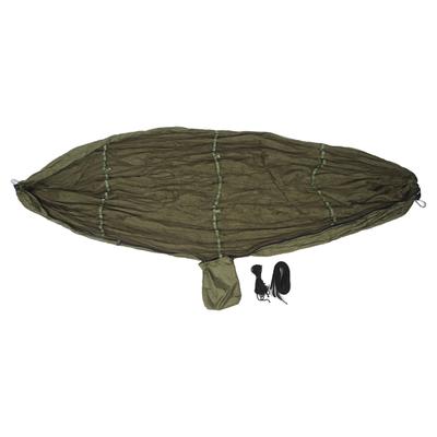 Camping Hängematte mit Netz 210T Nylongewebe Sturzsicher Faltbar Dunkles OD-Grün 440,9lb Tragbar