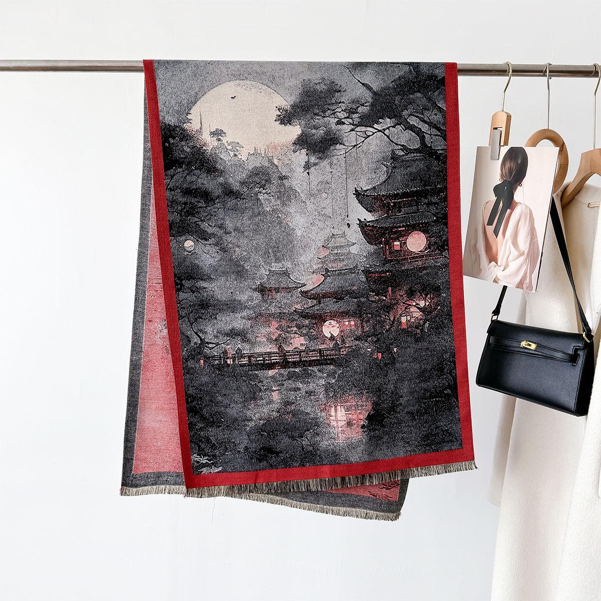 

Высококачественный женский шарф с масляной живописью, двусторонний, модные шарфы, осенне-зимняя мода, теплые накидки, кашемировая шаль, мягкий кейп 65X180cm