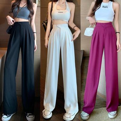 Solid Color Wide Leg Pants for Female Spring and Autumn Students, High Waist, Large Size, Straight Tube, Loose Fitting, Casual Floor Mop Suit Pants