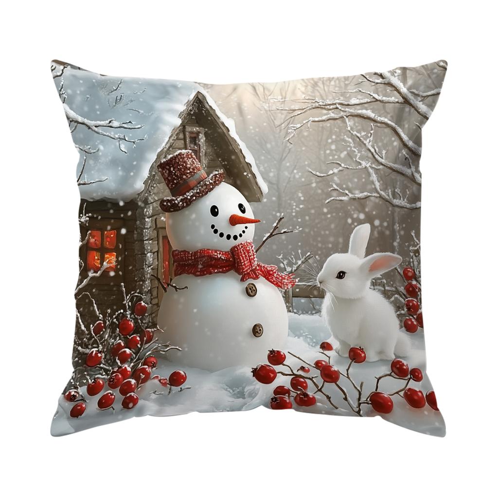 Christmas Rabbit Cushion Pillowcase Printed Polyester 45X45Cm Throw Pillowcover Decorative Sofa Cushion Pillowslip Home Decor