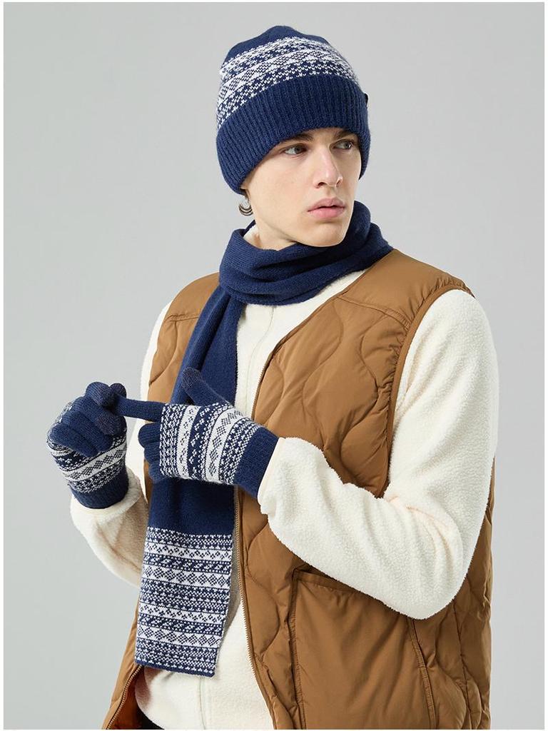 European & American Winter Knitted Hat, Scarf, and Gloves Set - Windproof Jacquard Design