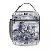 Dutch Blue Delft Vintage Windmill Print Insulated Lunch Bag for Women Children Portable Food Boxes Thermal Lunch Box Tote