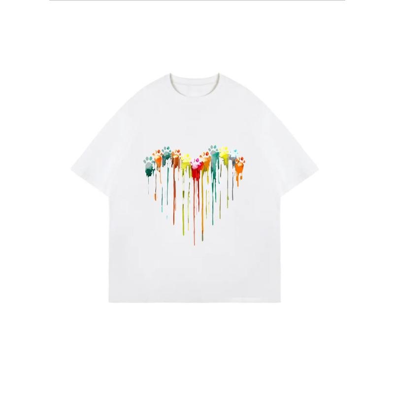 White Oversized T Shirt With Colorful Paint Drip Print For Casual Wear