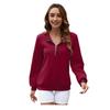 Fall Winter Women Sweatshirt Zipper Turn-down Collar Solid Color Long Sleeve Loose Twisted Texture Thick Warm Pullover Casual La