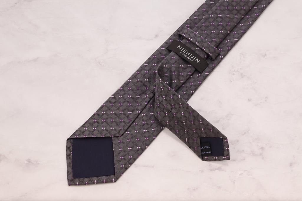 (NISHIJINORI) Nishijin-ori Tie, Regular Tie, Patterned, NJ11-09 01 Dark Gray, Men's