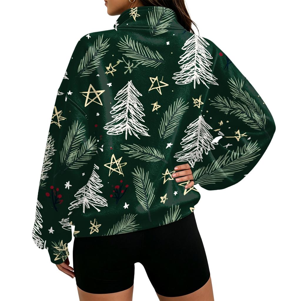 Women's Trendy Printed Half-Zip Sweatshirt Lightweight Casual Pullover for Everyday Wear