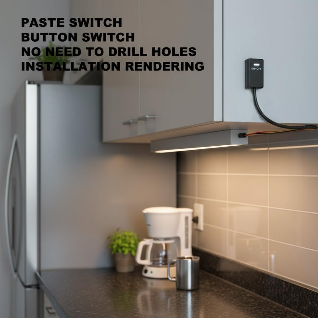 Jtron DIY Button Switch Paste Type ON/Off for Fog Light, 12V/1A, White LED, Double Adhesive Tape, 30cm Wires