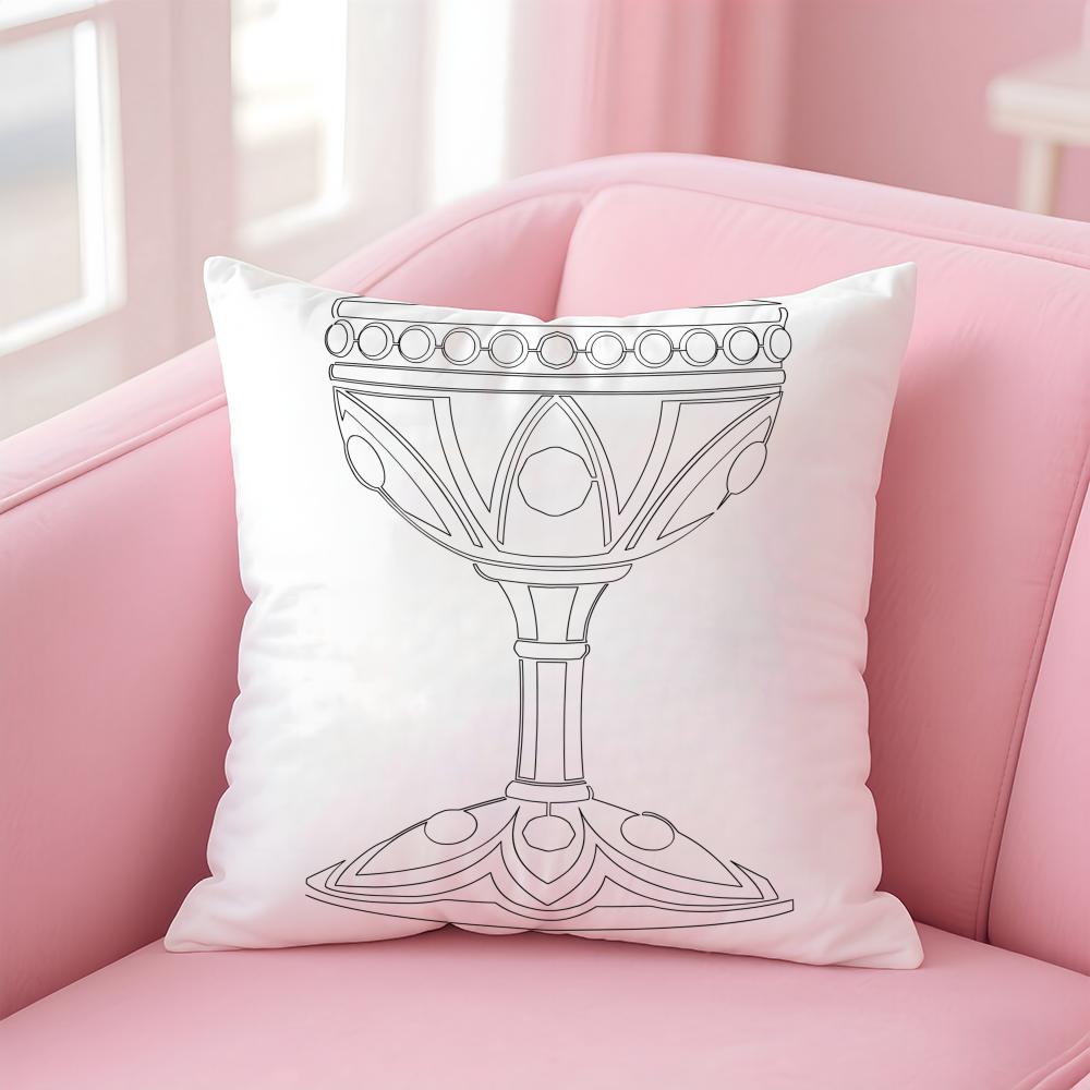 Holy Grail Pattern Pillow Religious Art Cushion Cover Linen Pillowcase Cover Soft Decor for Sofa Home Room